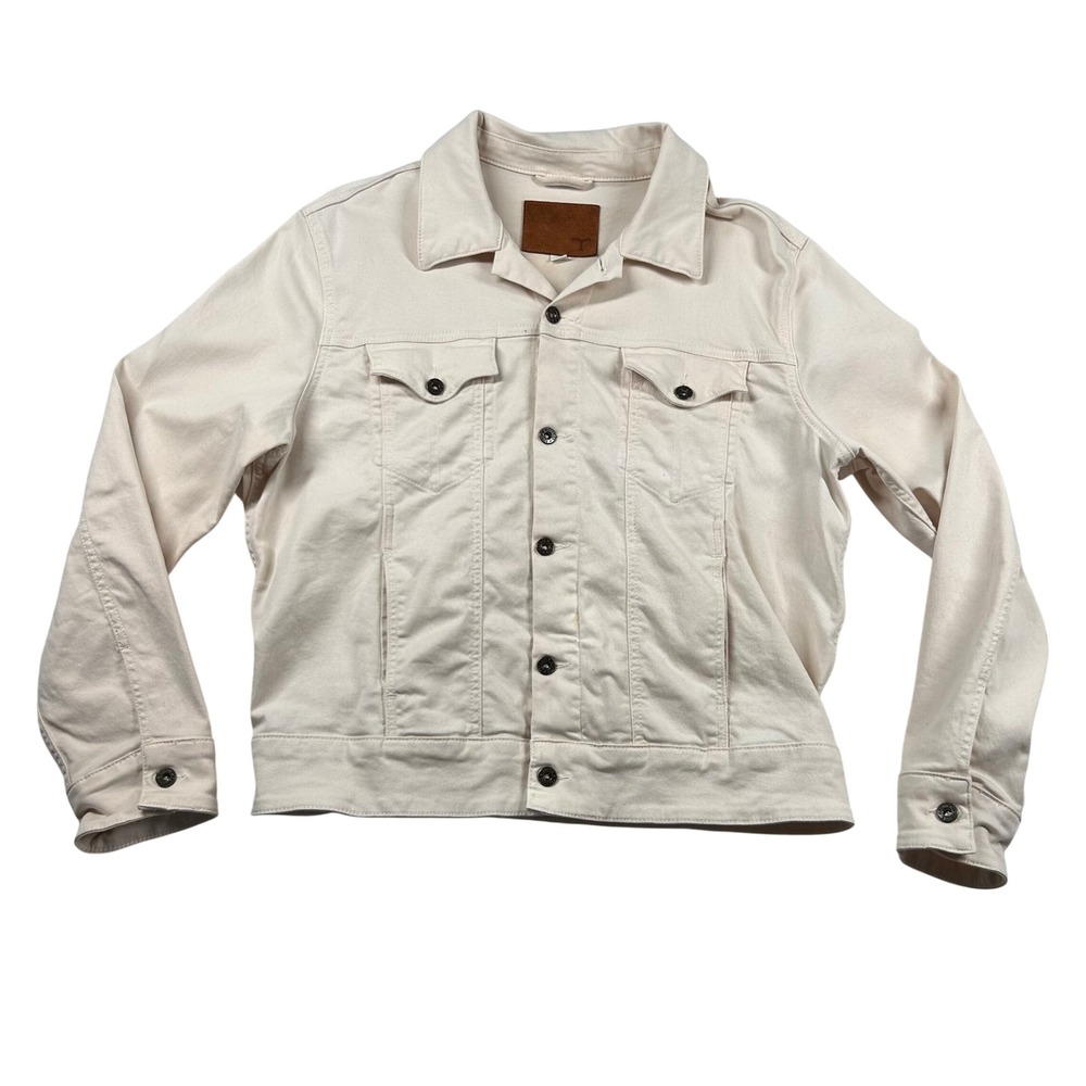 Tecovas Denim Jacket Mens L Twill Trucker Cream Off White Western Cowboy Stains